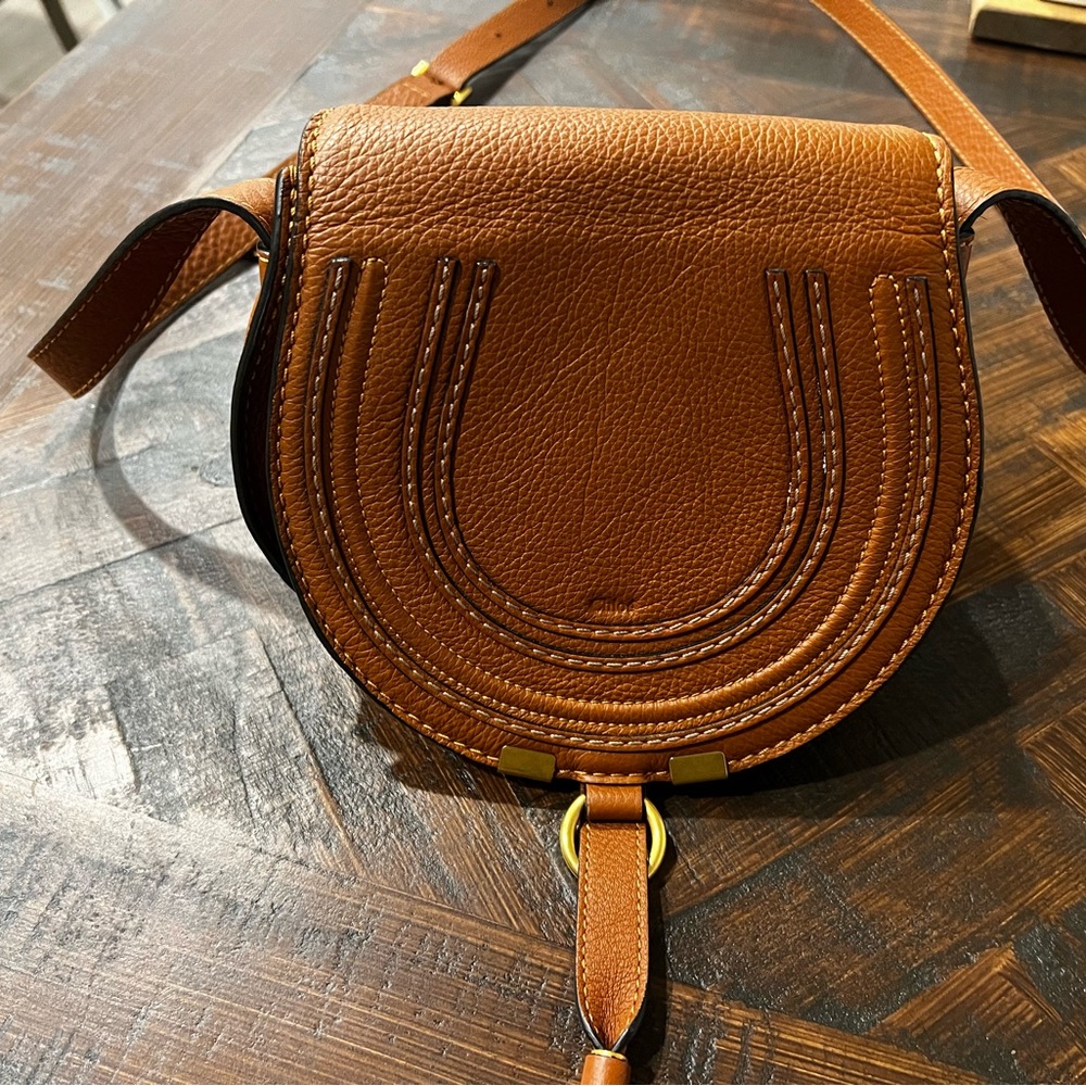 Chloe Marcie Small Saddle Bag in Tan